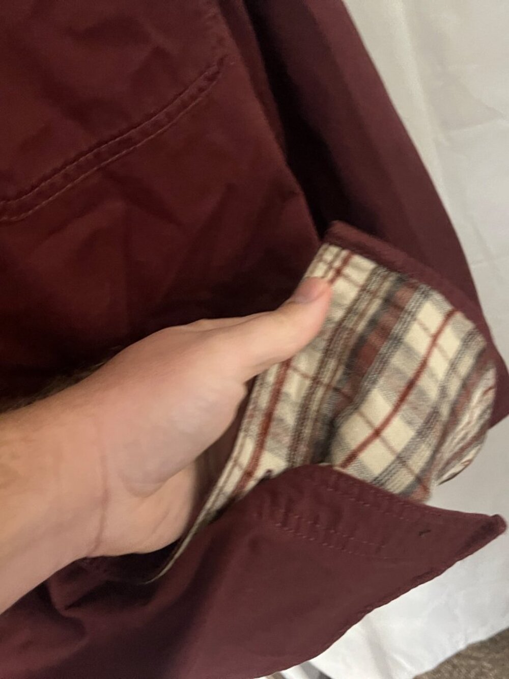🧥 L.L. Bean Men’s Burgundy Flannel Lined Hurricane Shirt Shacket M Medium 🍂 - Picture 3 of 5